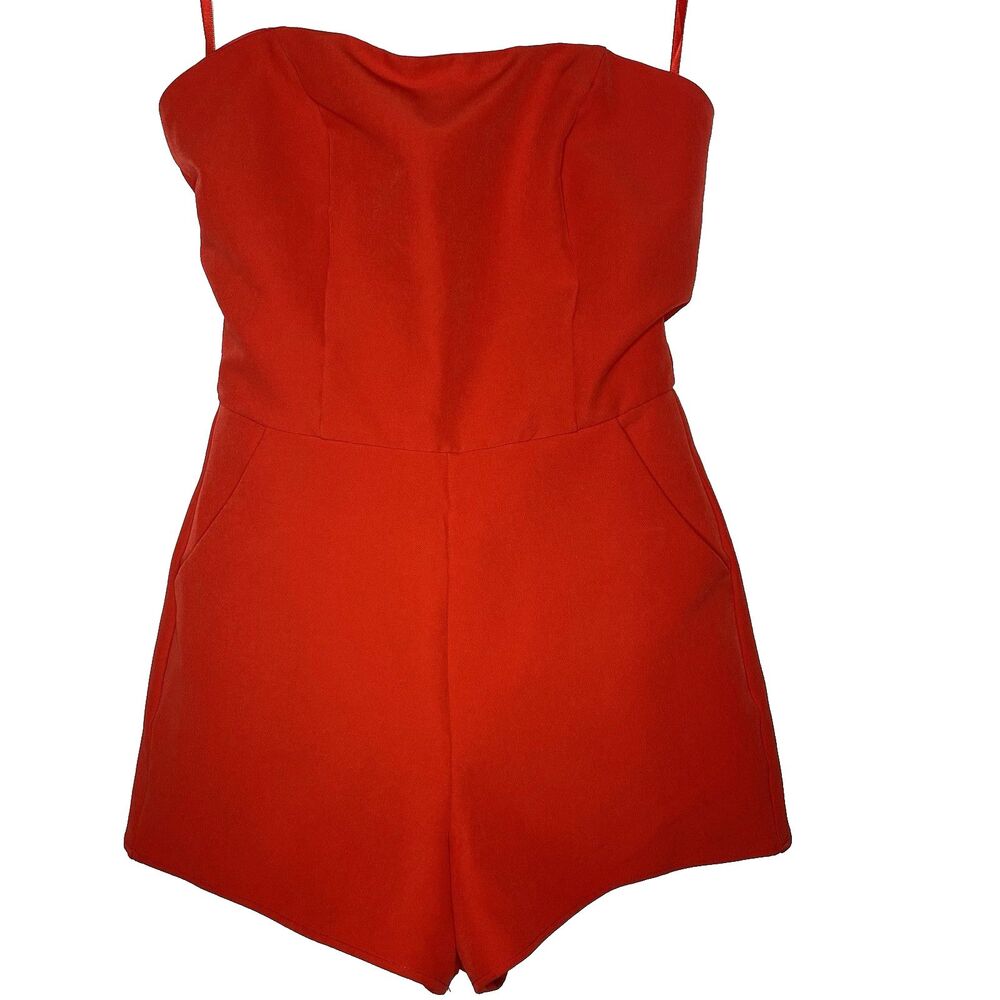 She + Sky Strapless Romper Womens S Fitted Lined Pockets Pinup Rockabilly Red